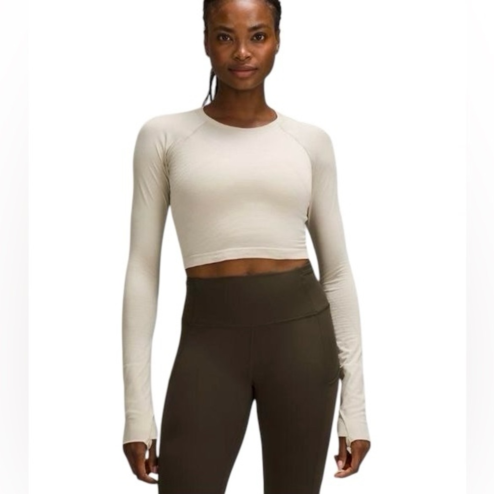 Lululemon Swiftly Tech Cropped Long Sleeve Shirt Sz 12 in Mojave Tan Activewear
